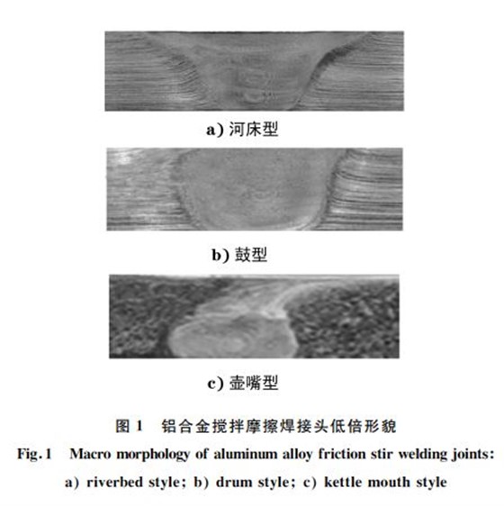 图1 铝合金搅拌摩擦焊接头低倍形貌 图1 铝合金搅拌摩擦焊接头低倍形貌